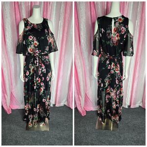 Calvin Klein Floral Cold Shoulder Flutter Sleeve Lined Maxi Dress Size 14